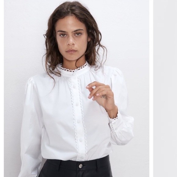 Zara | Tops | Zara White Scallop Trim Poplin Shirt Medium Zara | Tops | Zara White Scallop Trim Poplin Shirt Medium